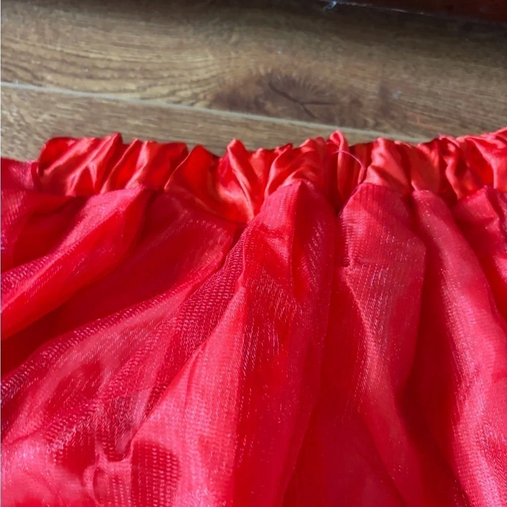 Red Tulle Skirt with White Trim